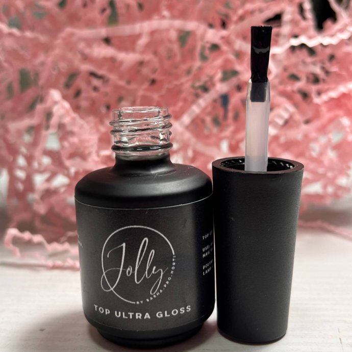 ტოპი წებოვანი ფენის გარეშე - Jolly Top ultra gloss, 15მლ